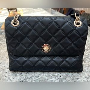 Kate Spade Natalia Medium Flap Shoulder Bag. Black smooth quilted leather.